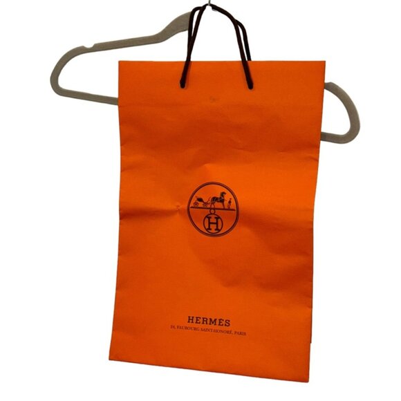 Hermes Paris France classic orange Carriage print paper shopping bag - Picture 1 of 4